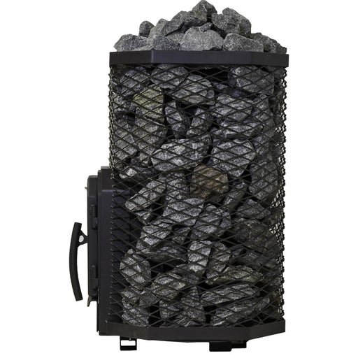 Kompakter Cozy 12 Holzsaunaofen mit großer Steinfüllung und Gitterverkleidung