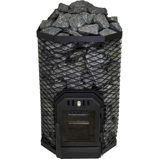 Cozy 12 Saunaofen – Frontalansicht mit Markenprägung und Sichtglas, inkl. FinA Branding