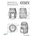 Technische Zeichnung des Cozy 12 OG Saunaofens – präzise Maße und Aufbau für fachgerechte Installation
