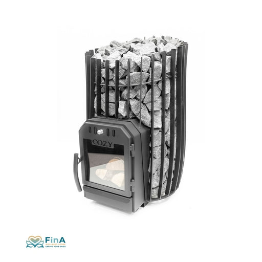 COZY 18 SW Holz-Saunaofen mit geschlossener Glastür – modernes Design, Sichtfenster für gemütliche Feueratmosphäre