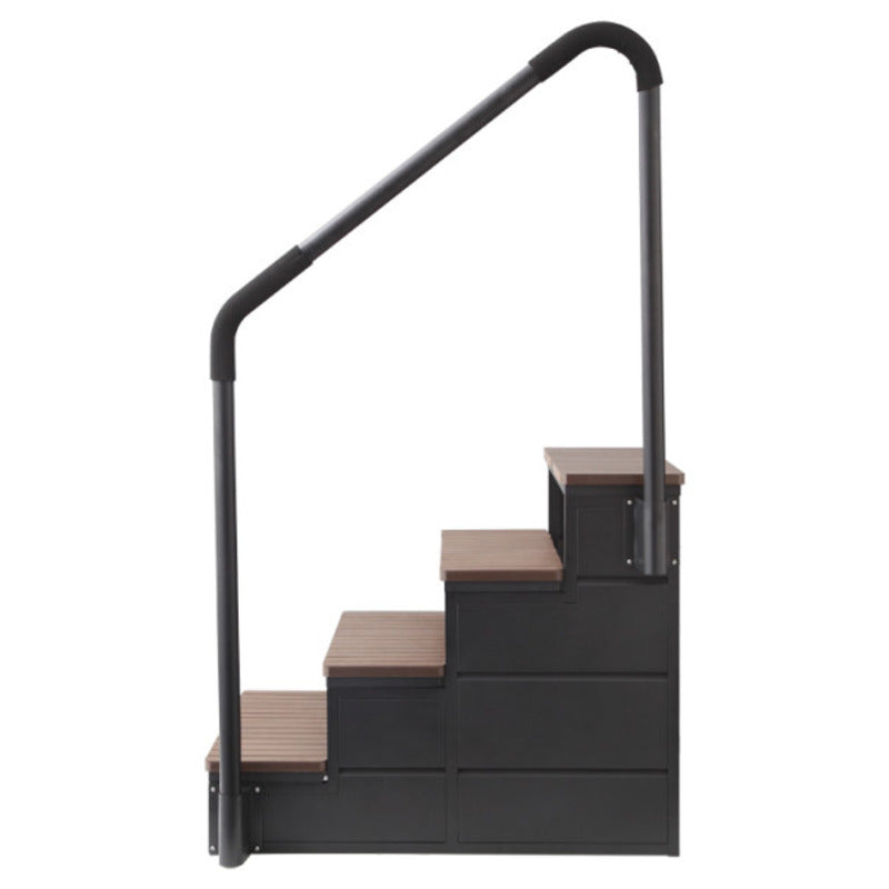 AWT Whirlpool-Treppe von EAGO in Grau mit vier Stufen, Holztrittflächen und ergonomischem Handlauf aus schwarzem Material