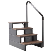 EAGO AWT Treppe in Grau mit vier Holzstufen und Handlauf für SwimSpas, seitliche Ansicht