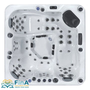 Draufsicht auf den FinA Fluxera Outdoor Whirlpool mit 5 Sitzplätzen, 75 Düsen und ergonomischer Anordnung