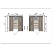 Technische Zeichnung der Frieda Sauna Lux in der Ausführung 1,96 x 2,10 m