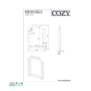 Technische Zeichnung des Front Cover COZY 12 & 18 – alle Maße für präzise Montage laut cozyheat.ee.