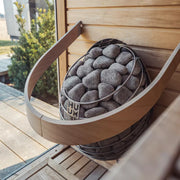  HUUM Sicherheitsgeländer für Saunaofen DROP – Rundbogenmontage aus Holz auf Edelstahlkorpus