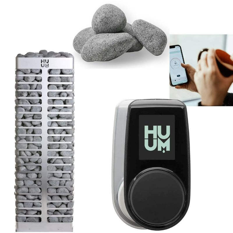 HUUM STEEL Elektro-Saunaofen Komplettset mit Saunasteinen, digitaler Steuereinheit und Smartphone-App zur WLAN-Bedienung