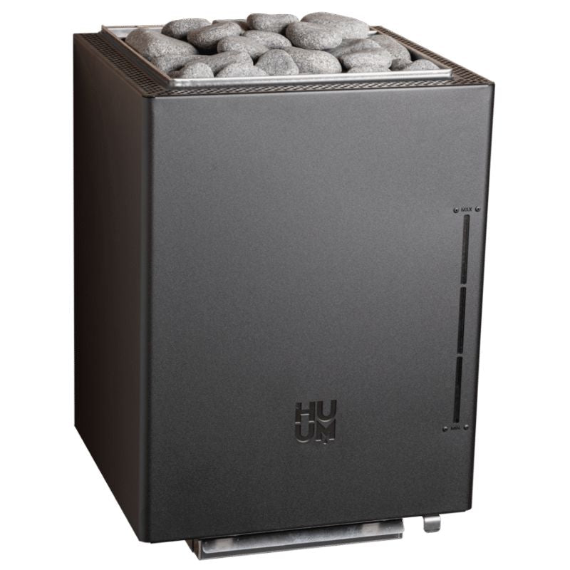 HUUM Core Wall Combi elektrischer Saunaofen in Schwarz mit integrierter Dampffunktion, Frontansicht