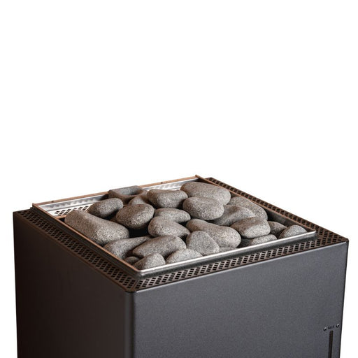 HUUM Core Wall Combi elektrischer Saunaofen in Schwarz mit Sauna-Steinen, Detailansicht von oben