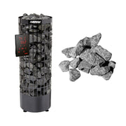 Harvia Cilindro black Steel Saunaofen mit digitaler Steuerung und grauen Saunasteinen
