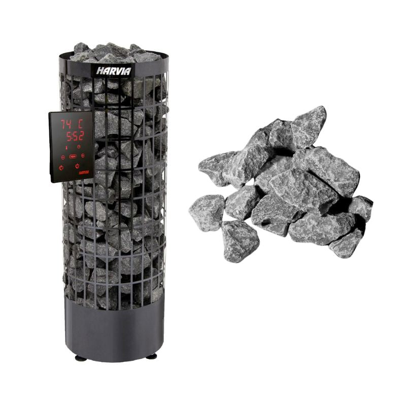 Harvia Cilindro black Steel Saunaofen mit digitaler Steuerung und grauen Saunasteinen