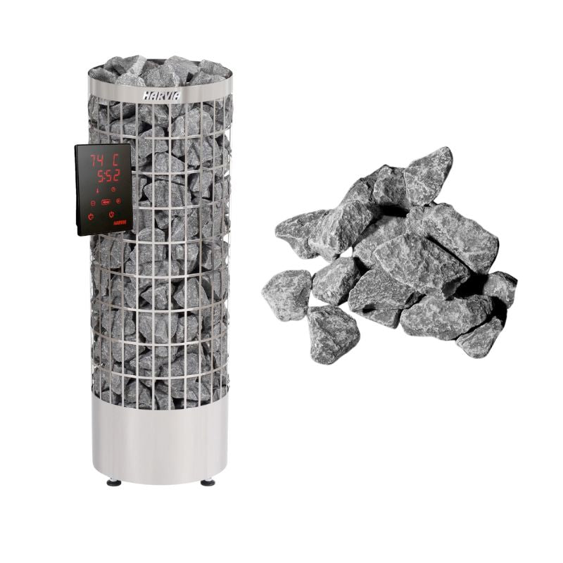 Harvia Cilindro Steel Saunaofen mit digitaler WLAN-Steuerung und Saunasteinen im Komplettset