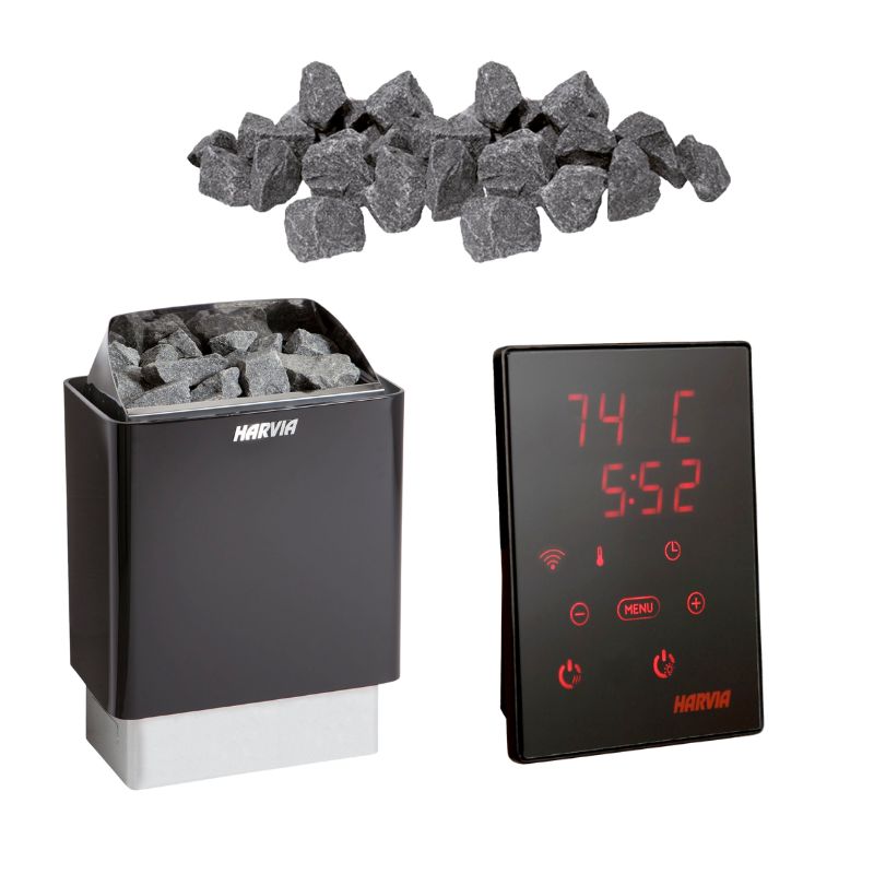 Harvia KIP E Saunaofen Set mit Xenio CX110 Steuerung, Touchpanel und 20 kg Saunasteinen – Komplettlösung für private Saunakabinen von 3 bis 14 m³.