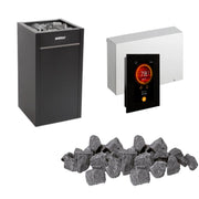 Harvia Virta Elektro Saunaofen Komplettset mit schwarzem Ofen, Steuereinheit mit digitales Display und Saunasteine