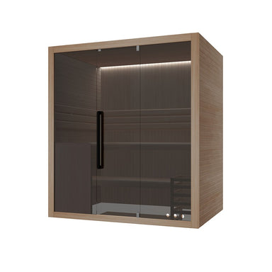 Hekla Traditional 210X Innensauna mit erweiterter Tiefe, Glasfront und eleganter Holzverkleidung – komfortable Premium-Innensauna