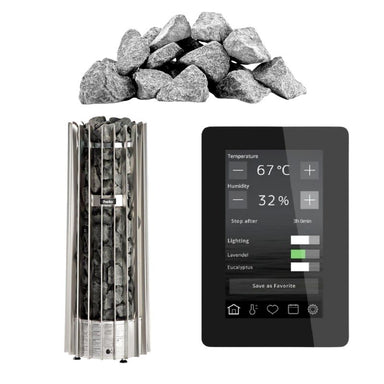 Helo Rocher Saunaofen Komplettset mit Elite Steuerung inklusive WLAN und Saunasteinen – modernes Design und digitale Saunatechnologie