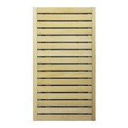 Huum Sicherheitsgeländer DROP aus hellem Holz mit horizontalen schwarzen Streben und Seiteneinfassung