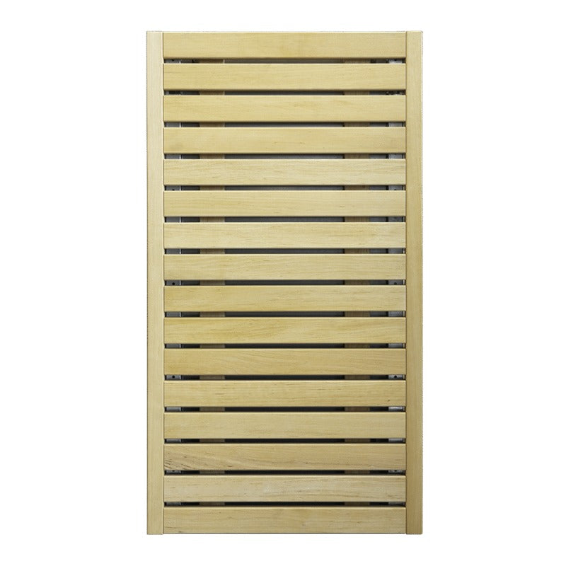 Huum Sicherheitsgeländer DROP aus hellem Holz mit horizontalen schwarzen Streben und Seiteneinfassung