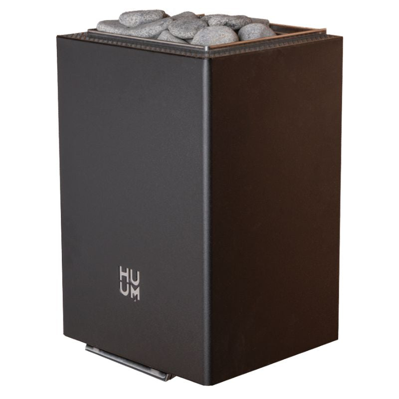 HUUM Core Wall Mini Combi elektrischer Saunaofen 3,6 kW in Schwarz mit Sauna-Steinen, Seitenansicht