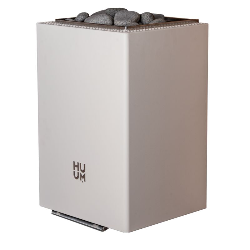 HUUM Core Wall Mini Combi elektrischer Saunaofen 3,6 kW in Weiß mit Sauna-Steinen, Seitenansicht