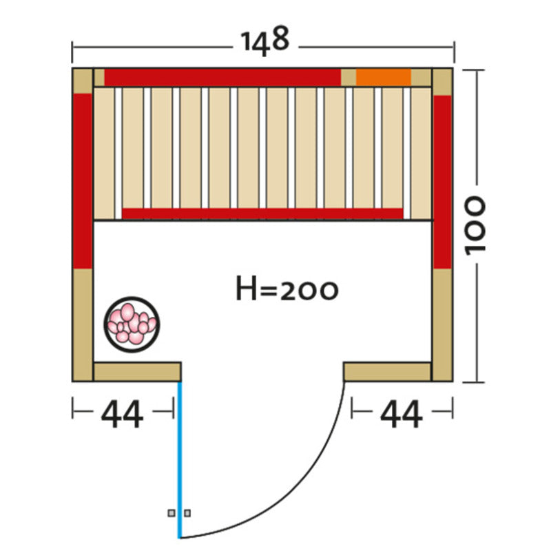 Infraworld-Infrarotkabine-Grundriss-TrioSol-Natura-148-Plus-Tuer-links