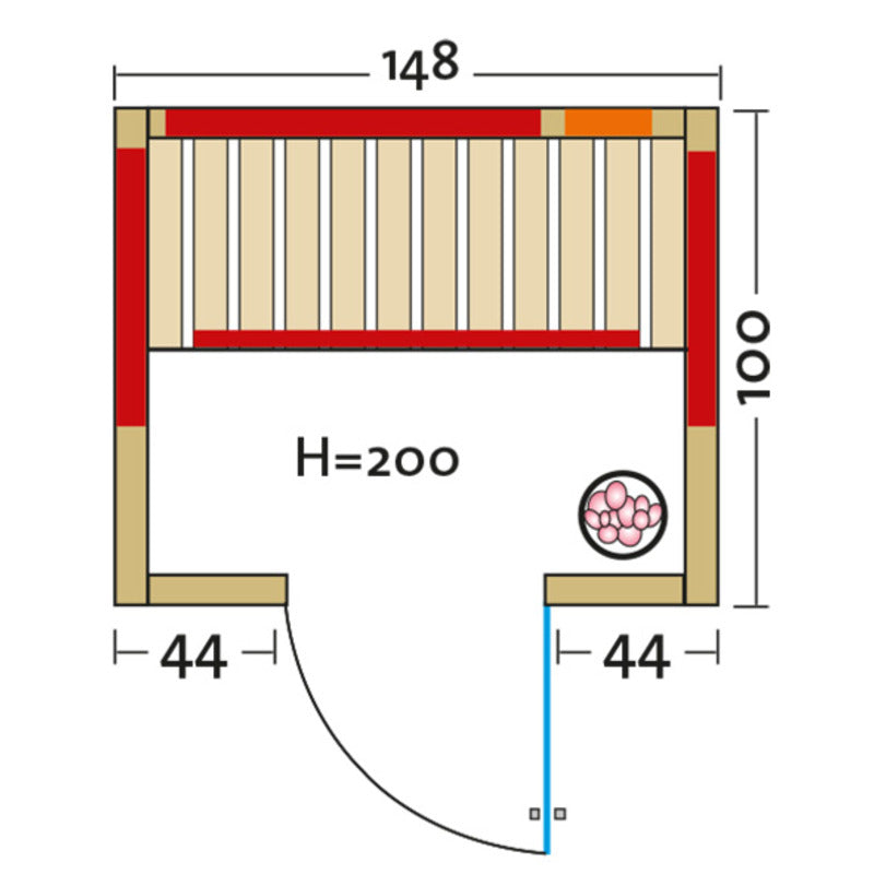 Infraworld-Infrarotkabine-Grundriss-TrioSol-Natura-148-Plus-Tuer-rechts