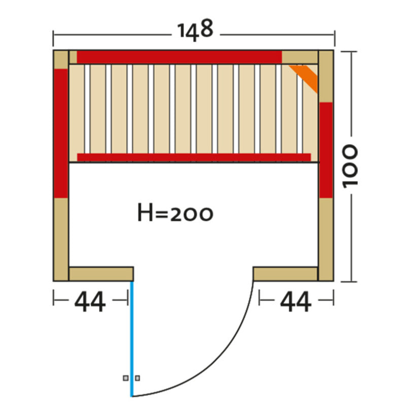 Infraworld-Infrarotkabine-Grundriss-Vario-Natura-148-Tuer-links