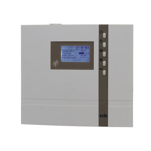 Infraworld Saunacontrol H2 Steuerungsgerät mit LCD-Display, zeigt Temperatur, Feuchte und Betriebsparameter an