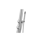 Edelstahl-Duschsystem JEE-O Original mit vertikalem Rohrbogen, Handbrause an Metallschlauch und zwei runden Befestigungselementen