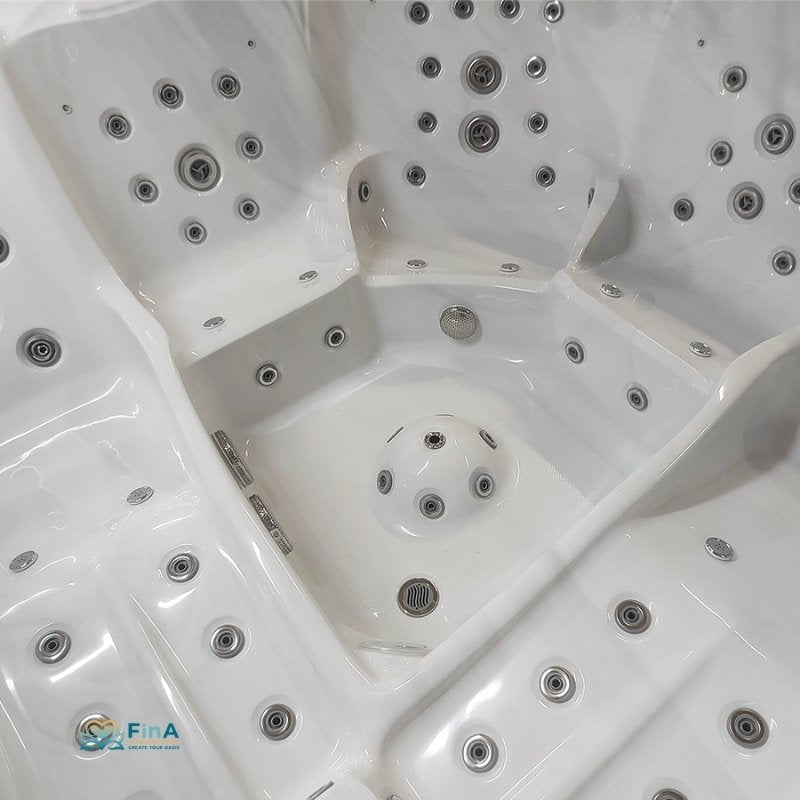 Draufsicht auf Whirlpool JJSPA Alpha 823 – 6-Sitzer Spa mit vielfältigen Massagedüsen und LED-Beleuchtung