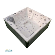 JJSPA Alpha 923 PREMIUM Whirlpool mit weißem Becken, grüner Außenverkleidung, zahlreichen Düsen und Bedienfeld, Draufsicht