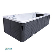 JJSpa Alpha 9041 Swim Spa mit weißem Innenbecken und dunkelgrauem Holzverkleidungsrahmen, Whirlpool für bis zu 5 Personen