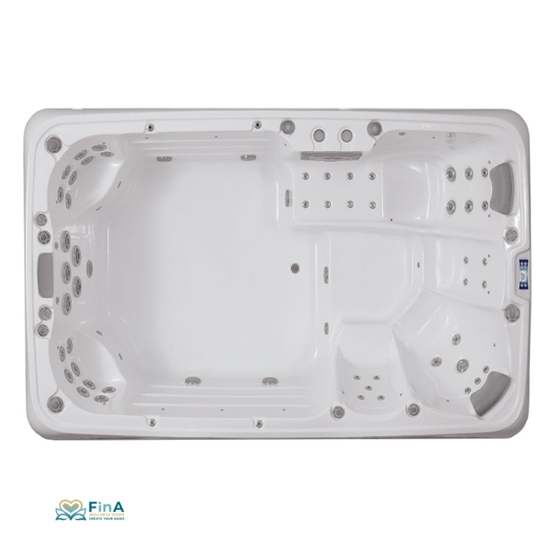 JJSpa Beta 6151 Swim Spa Draufsicht mit Massagedüsen und Sitzbereichen für 7 Personen