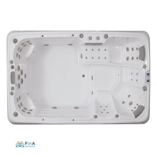 JJSpa Beta 6151 Swim Spa Draufsicht mit Massagedüsen und Sitzbereichen für 7 Personen
