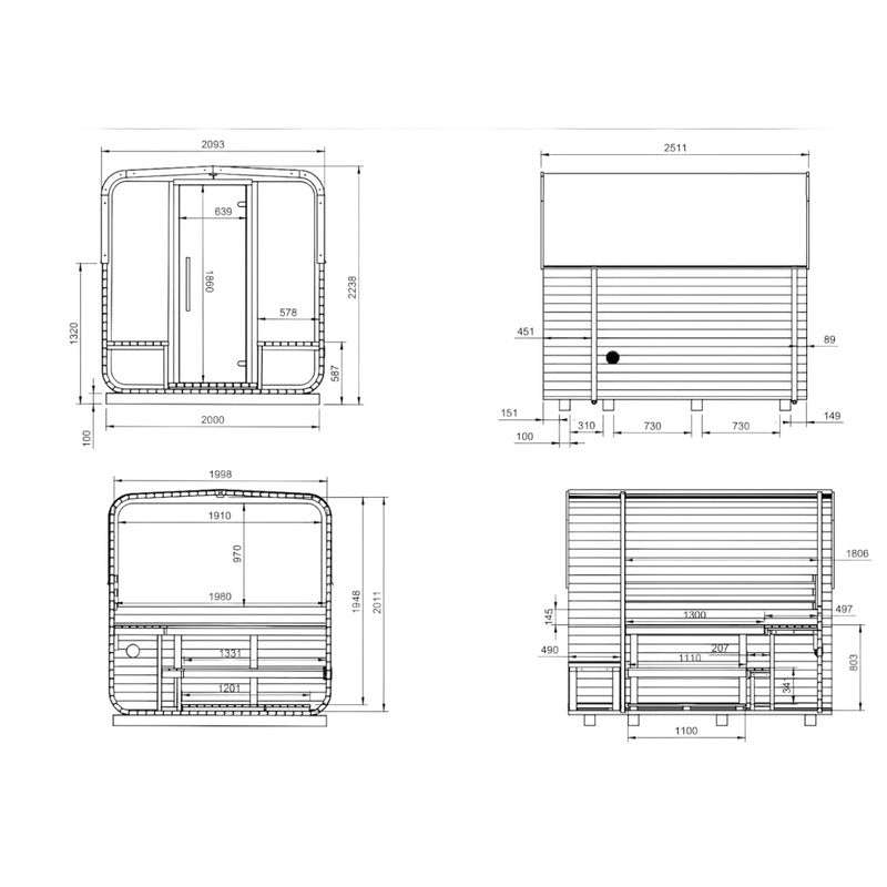 Koba-Quader-KQT-250-Aussensauna-aus-Fichte-fur-4-Personen-grundriss