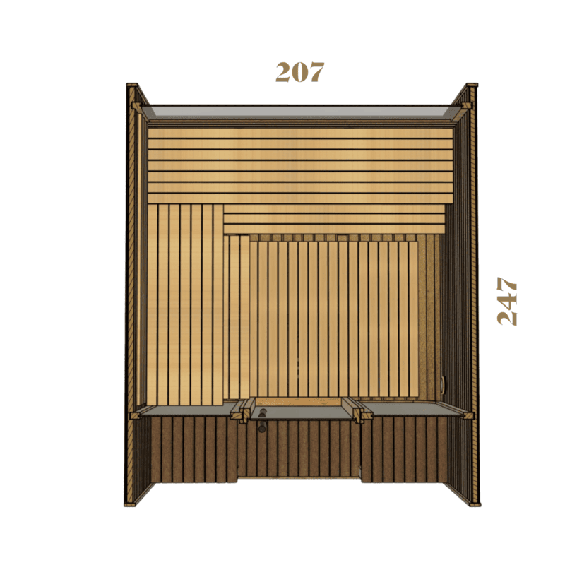 Koba-Quader-KQT-250-Aussensauna-aus-Fichte-fur-4-Personen-massen