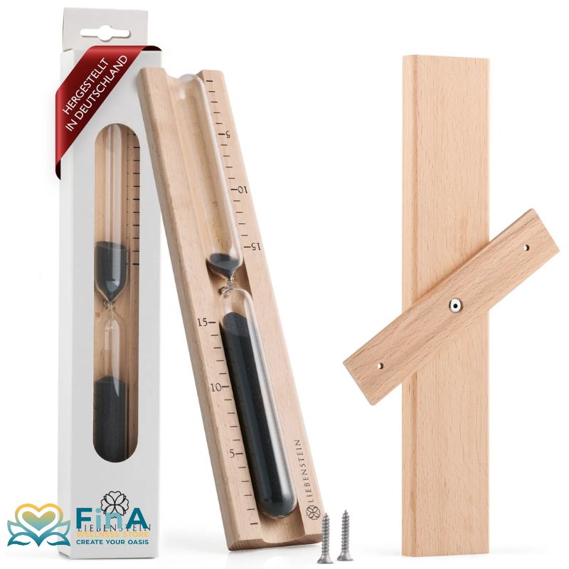 Liebenstein Sauna Sanduhr aus Buchenholz mit schwarzem Sand, 15 Minuten, inklusive Halterung und Befestigungsmaterial, Made in Germany