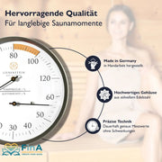 Hochwertiger Sauna-Klimamesser von Liebenstein – hergestellt in Deutschland, aus Edelstahl für präzise Temperatur- und Luftfeuchtigkeitsmessung