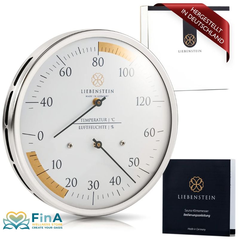 Sauna-Klimamesser mit übersichtlicher Anzeige – Messbereich Temperatur 40–120 °C und Luftfeuchtigkeit 0–60 %