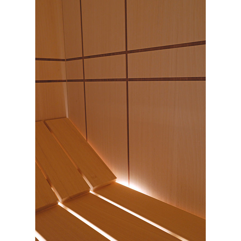 Celsius Patio sauna - High-quality Abachi wood paneling with indirect lighting