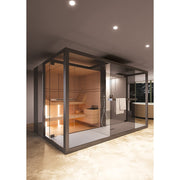 Novellini Sauna- und Hammam-Kombination mit Glasfront, integriertem Duschbereich und modernem Home-Spa-Design