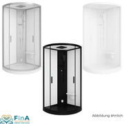 Novellini Glax 1R Dampfdusche in drei Farbvarianten – Weiß, Schwarz Matt und Silber – moderne Runddusche mit Glasfront und Klappsitz.