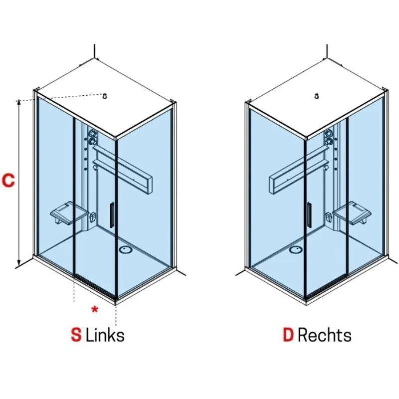 Novellini Glax 2 2P Dampfdusche mit Schiebetür (mit Fixteil) und Seitenwand