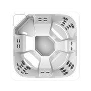 Draufsicht auf den Novitek S-0 Outdoor Whirlpool mit quadratischem Design, weißem Kunststoffgehäuse und mehreren Massagedüsen an allen Seiten