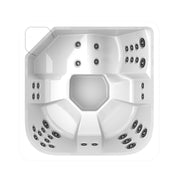 Draufsicht auf Novitek S-1 Whirlpool mit eckigem Design, mehreren Massagedüsen an den Innenseiten und zentralem Sitzbereich für vier Personen.