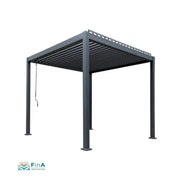 Moderne Pergola P2 in Anthrazit mit Lamellendach – stilvolle Überdachung für Whirlpools oder Lounge-Bereiche direkt am Wasser.
