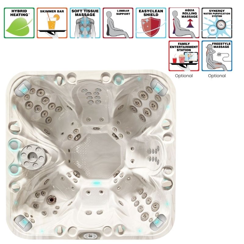 Passion Spas Joy Outdoor Whirlpool Draufsicht mit Massagejets und besonderen Ausstattungsmerkmalen