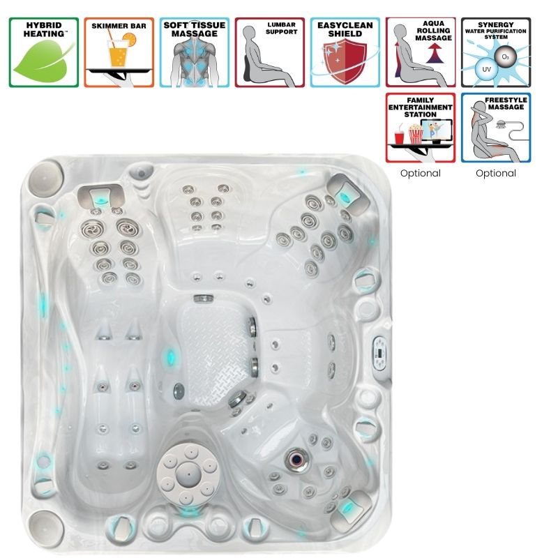 Passion Spas Pleasure Outdoor Whirlpool Draufsicht mit Massagejets und besonderen Ausstattungsmerkmalen