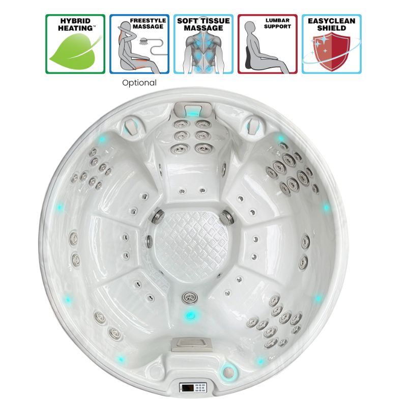 Passion Spas Recharge Whirlpool Ø 200 – Draufsicht mit Sitz- und Massageplätzen und besondere Merkmalen