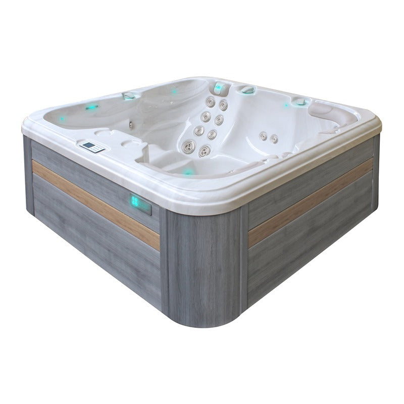 Passion Spas Refresh Whirlpool 200x200 – seitliche Ansicht mit grauer Verkleidung